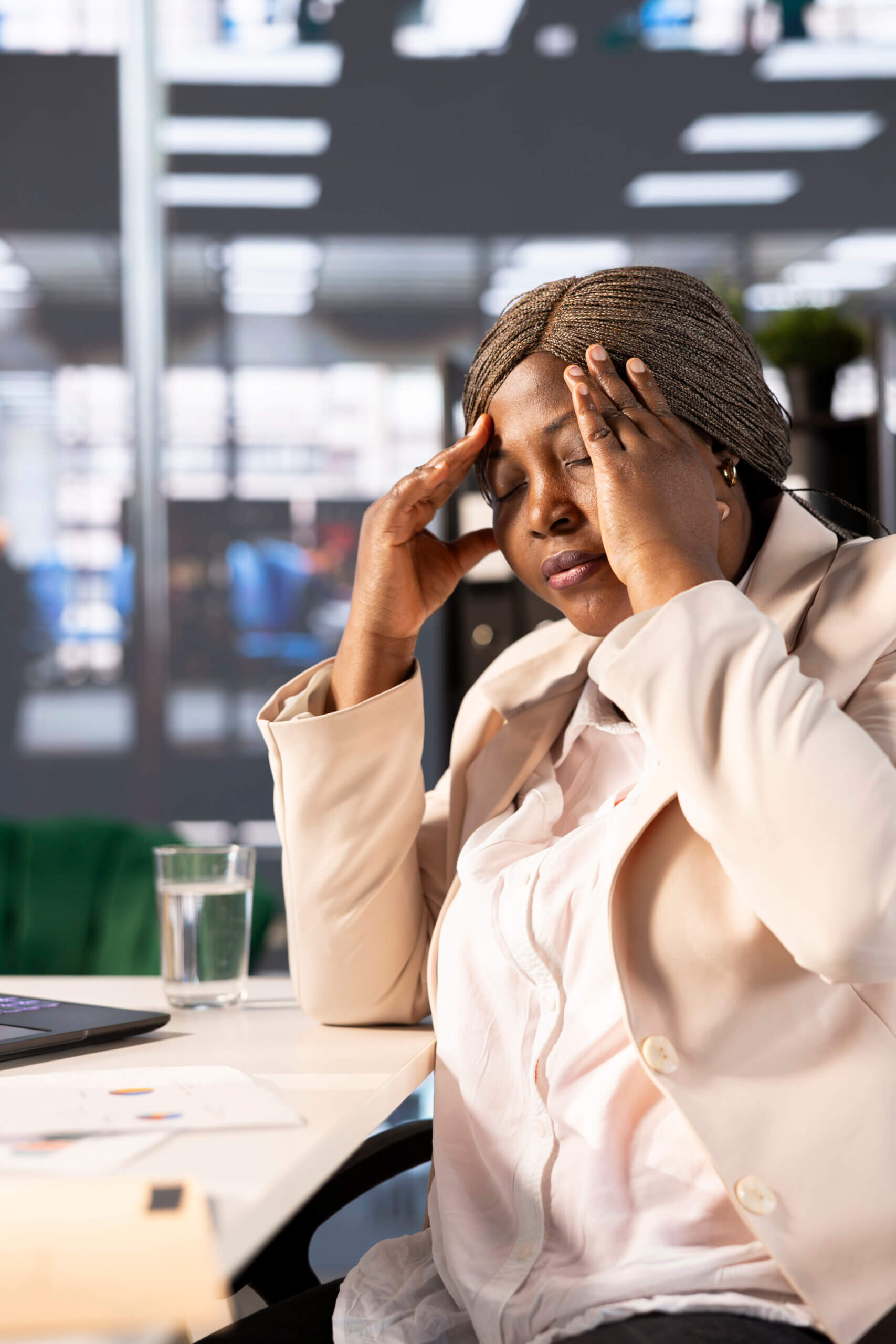 Ill manager hurting, feeling sick while at computer desk - Burnout Ill manager hurting, feeling sick while at computer desk - Burnout